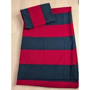 PBteen Twin XL Sheet Set Navy Blue Red Rugby Stripe 100% Cotton Collegiate Dorm